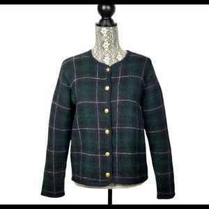 Chaus wool blend black watch plaid cardigan sweater